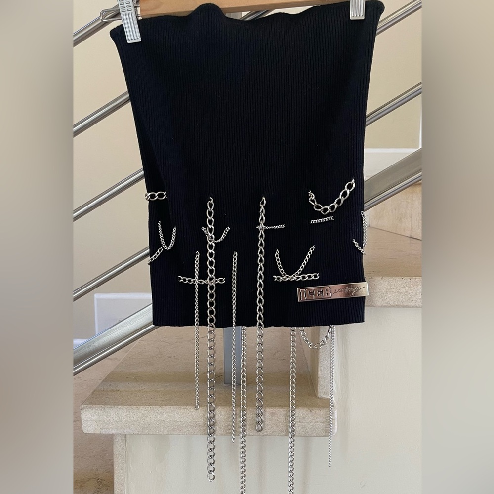 VINTAGE ICEBERG very rare silver chain black tube  knit TOP